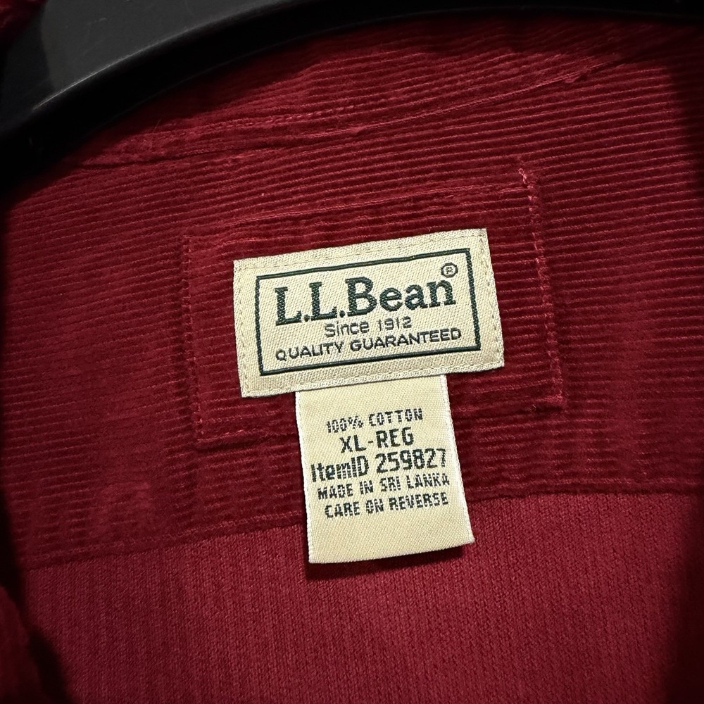 Vintage LL Bean Corduroy Long Sleeve XL Dark Red Long Sleeve Button Shirt - Picture 6 of 8